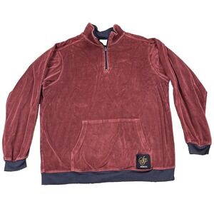Vintage Sean John Velour Pullover Sweatshirt Burgundy Pockets Men Large 90s Y2K
